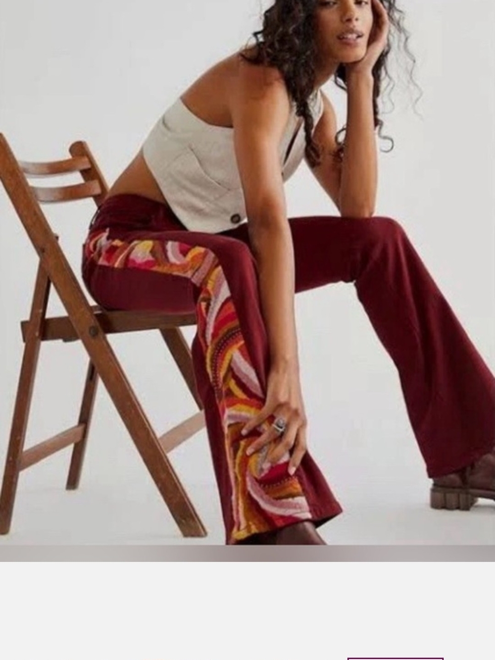 RARE Free People X DRIFTWOOD Farrah Maroon Flare Pants Size 27 NWT